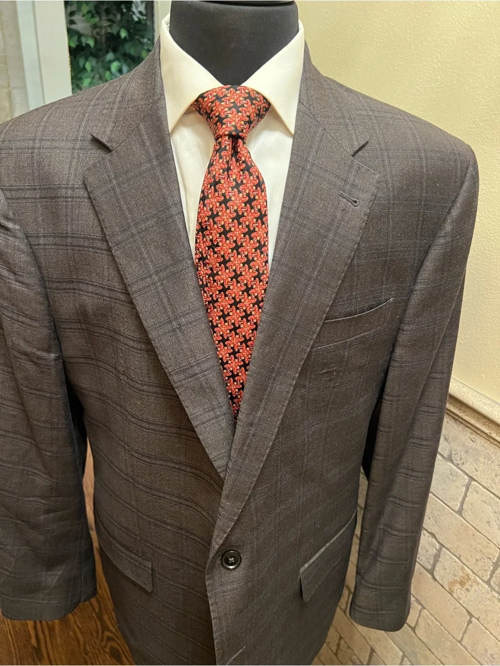 Jos A Bank Brown Plaid Blue Deco Wool Sport Coat Blazer Jacket Men 46R